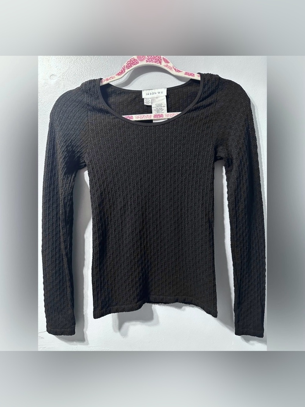 JASON WU Long‎ Sleeve Fitted Textured Knit Shirt Top Black Women’s Size Small